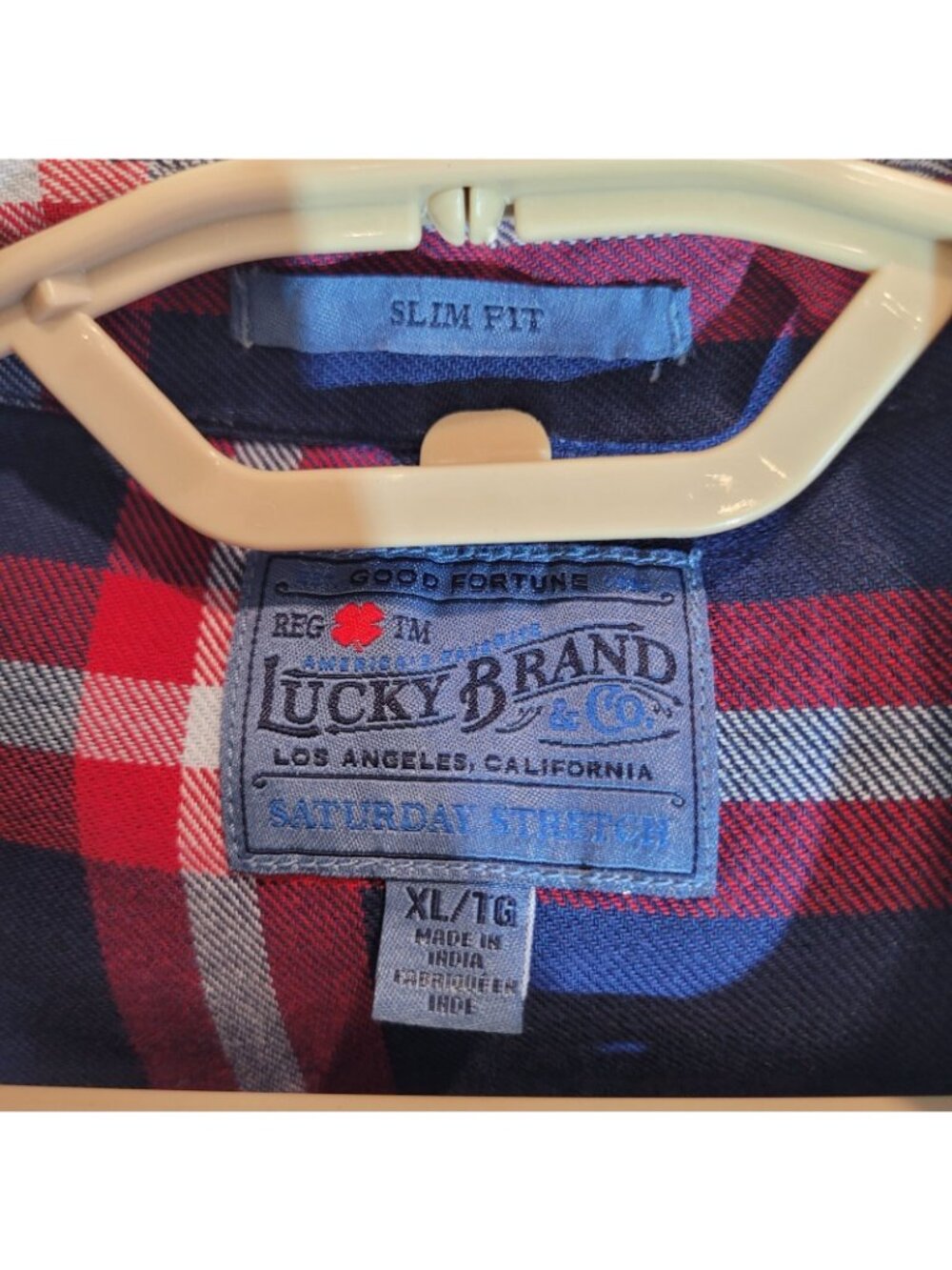 Lucky Brand Button Up Shirt Mens XL Blue Plaid Slim Fit Saturday Stretch - Picture 6 of 9